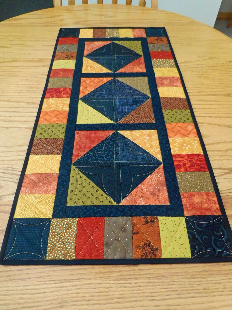 Quilted Table Runner Fall Harvest Gold Orange Black Autumn Etsy