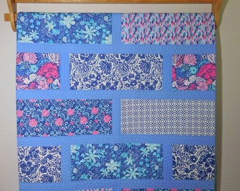 Modern lap quilt Handmade Quilt to cuddle with Blue quilt Ready to ship Quilts for sale FREE SHIPPING