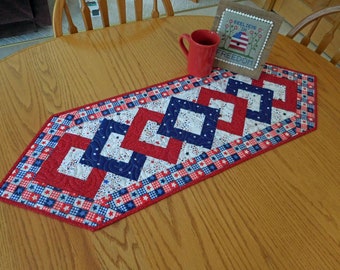 Patriotic quilted table runner, Red white and blue, Americana, Stars and Stripes