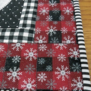Quilted snowman table runner, Buffalo plaid winter home decor, Snowflakes, Christmas gift, Holiday present image 4