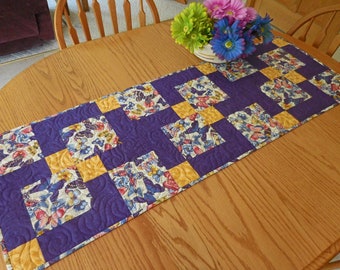 Quilted Table Runner, Butterfly Home Decor, Purple, Handemade in USA