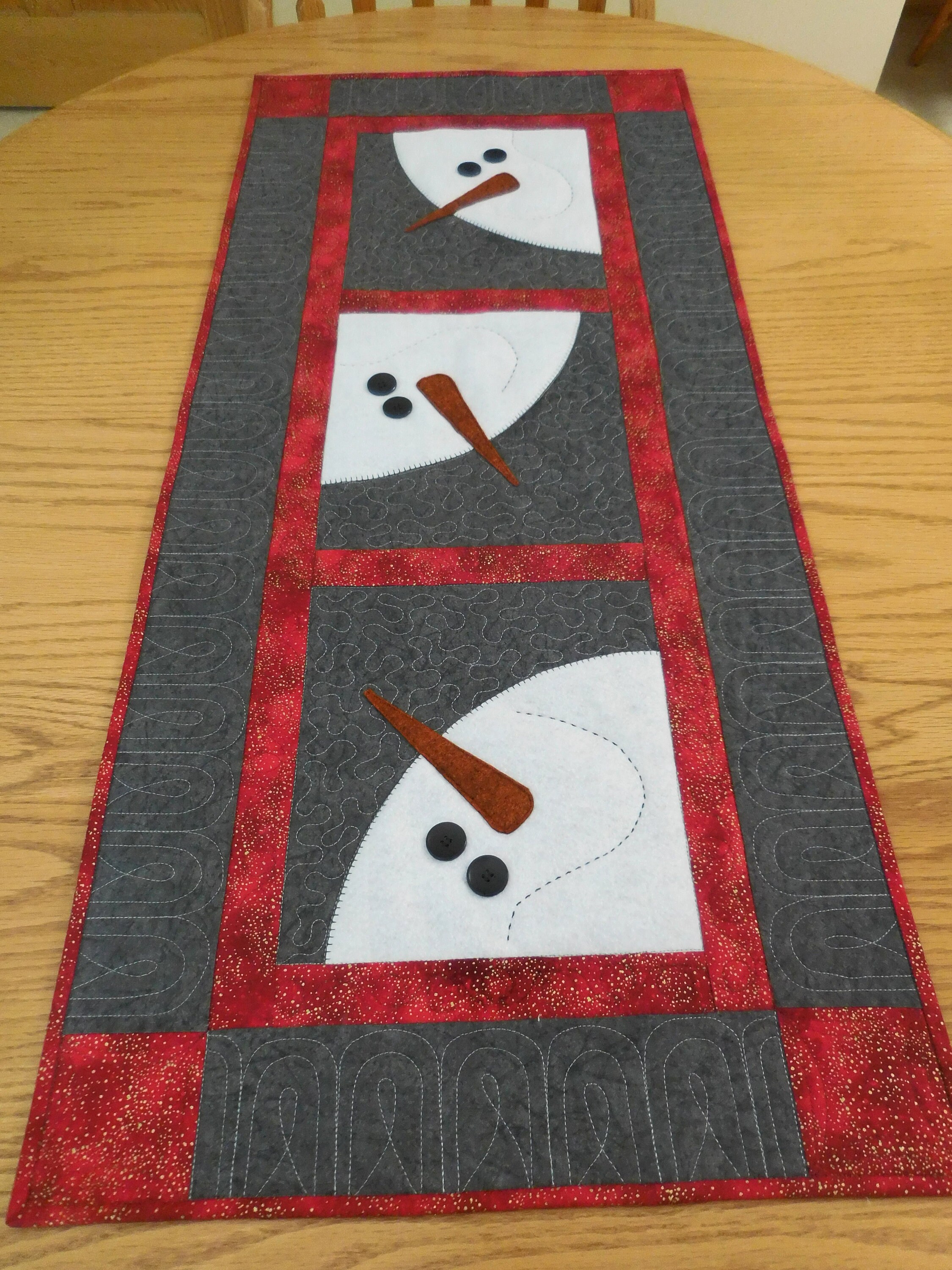 Quilted Table Runner Snowman table runner Gray White Etsy