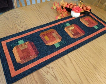 Quilted Pumpkin table runner, Autumn, Fall table Home decor, Orange, Black, Halloween, Handmade in USA,Ready to ship