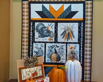 Quilted Fall Wall Hanging, Pumpkins, Turkey, Thanksgiving