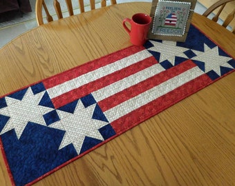 Quilted Patriotic table runner, Stars and Stripes, July 4th flag, Red, White and Blue, Fourth of July, Farmhouse Home Decor