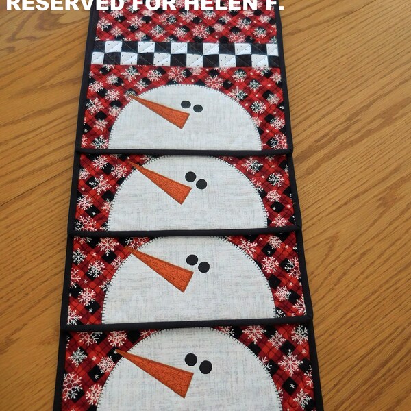 RESERVED Listing For Helen F.  Quilted Snowman Placemat, Winter Snowflake, Christmas Holiday, Set of four, Handmade in USA