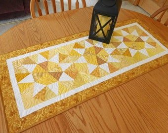 Quilted table runner, Spring Summer, Farmhouse Home Decor, Housewarming gift, Golden Yellow Table topper, Handmade in USA