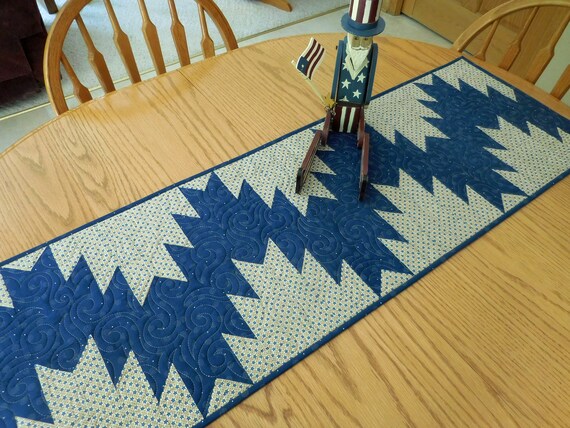 Quilted table runner, Stars, Blue home decor, Patriotic, Fourth of July, July 4th