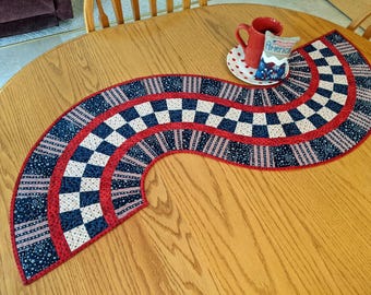 Quilted Patriotic Table Runner: Americana Stars & Stripes Decor