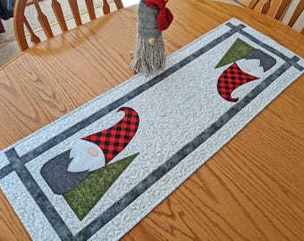 Quilted Gnome table runner: Christmas, Tomte, Holiday decor, Handmade in USA, Scandinavian
