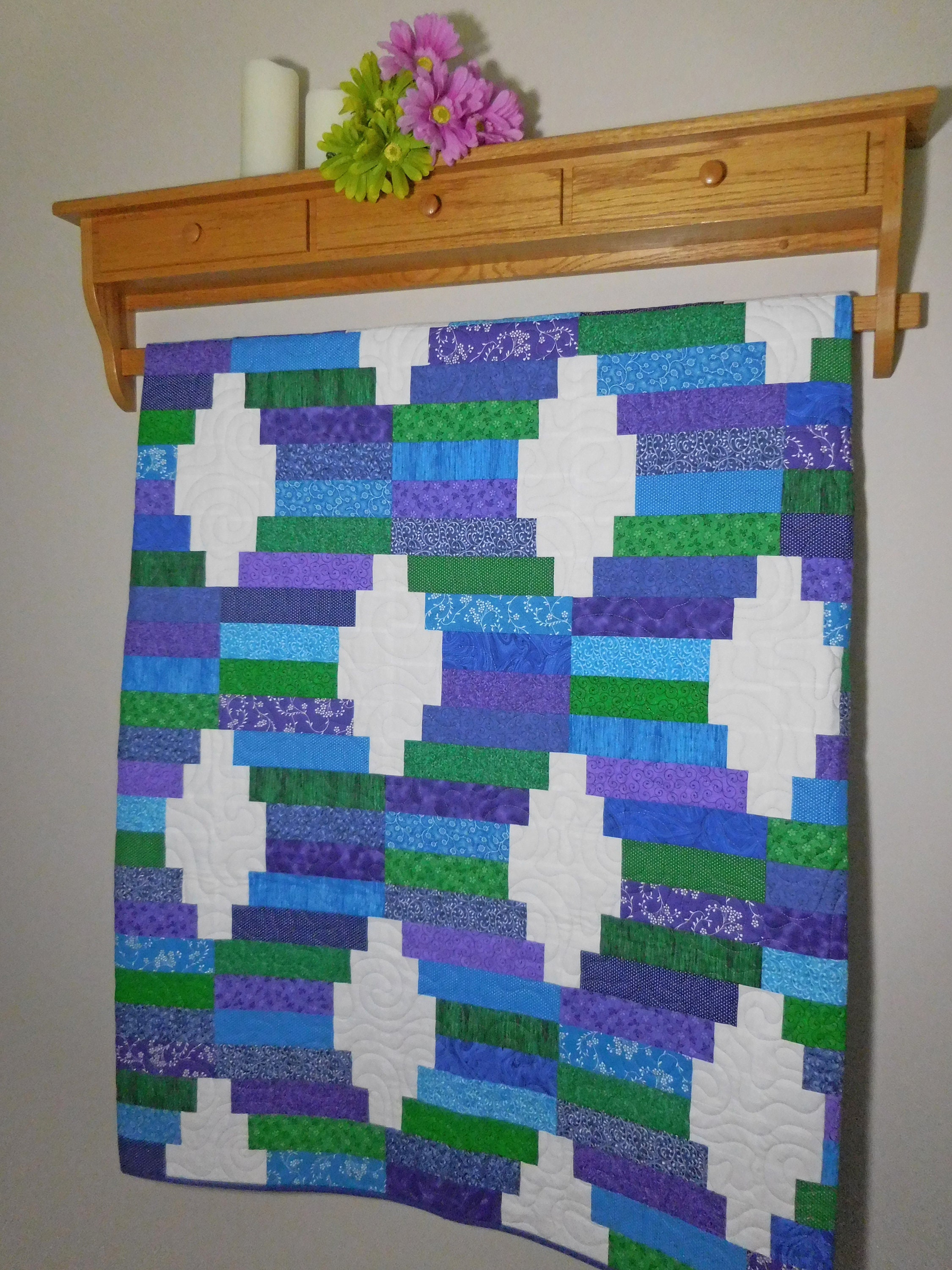 Modern lap quilt Blue green and purple quilt Quilts for sale Etsy
