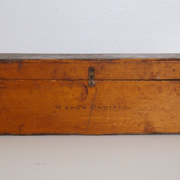 Vintage Hinged Wood Box - Captain's Ward - Wooden Pencil Box - Wood Storage Box