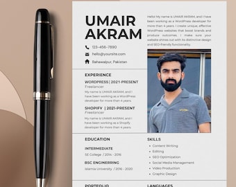 Modern 1 Page Resume Template for Word | Professional CV (Instant Download)