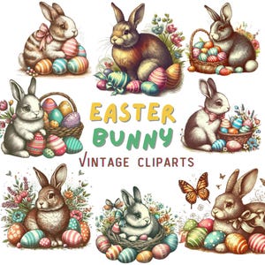 30 süße Vintage Osterhasen Clip Art PNG zum Osterfest