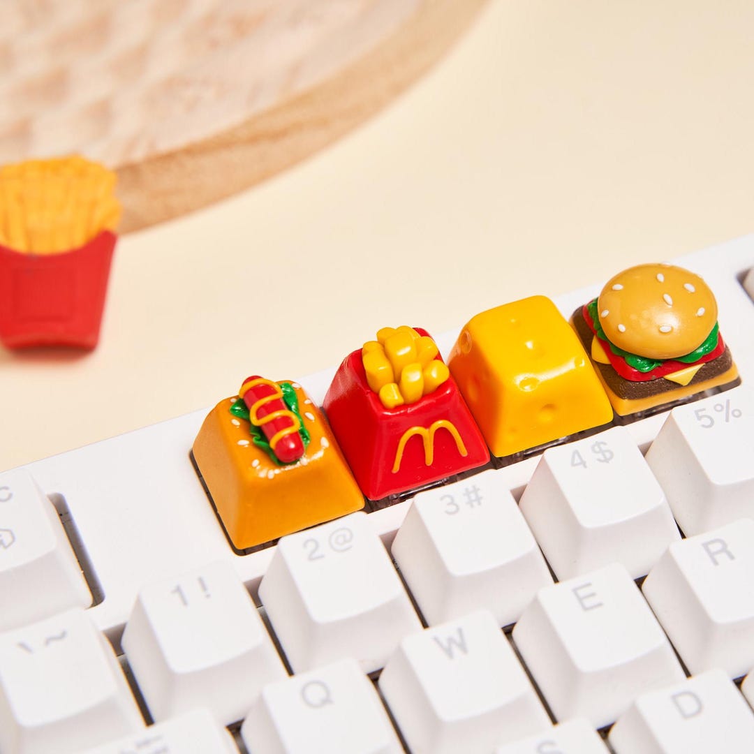 Fast Food Artisan Keycaps – Burger, Fries, Hot Dog & Cheese | Handmade ...