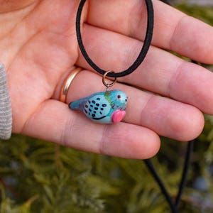 Valentine Pigeon Pendant, Bird Necklace, Handmade Polymer Clay Jewelry, Gift for Couple