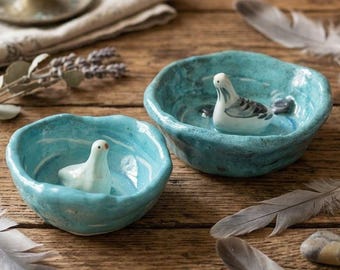 Goose Jewelry Bowl, Clay Ring Dish Holder, Handmade Animal Jewelry Organizer, Cottagecore Gift