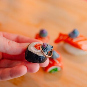 Pigeon on Sushi Ring Holder, Handmade Ring Organizer, Small Bird Desk Decor 2.7 Centimeters
