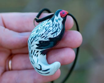 Bird pendant necklace, pheasant pendant, handmade jewelry, polymer clay charm