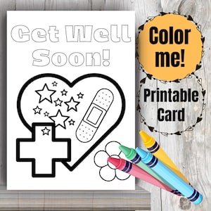Carte à colorier imprimable Get Well Soon pour enfants à télécharger sur la carte Kids Coloring Feel Better Card Une pensée pour vous, cadeau Kids Hospital Gift 1