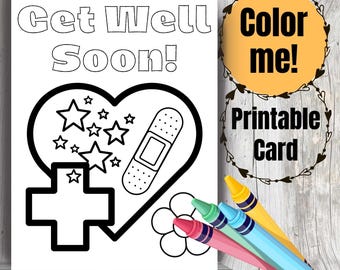 Get Well Soon Coloring Card for Kids: Printable 5x7 Card with Envelope (PDF Download) 1
