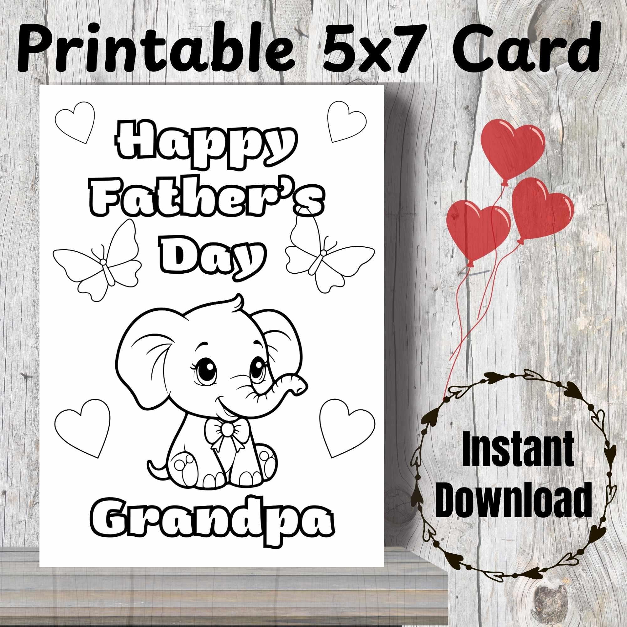 Printable Father's Day Card for Grandpa: Elephant Coloring Page (PDF)