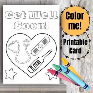 Carte à colorier imprimable Get Well Soon pour enfants à télécharger sur Carte à colorier pour se sentir mieux Une pensée pour vous, cadeau pour enfants, cadeau hôpital 2
