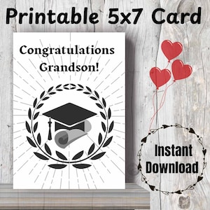Grandson Graduation Card Printable - Graduation Gift from Grandparents - 5x7 Digital Card - Instant Download - Graduation Gift