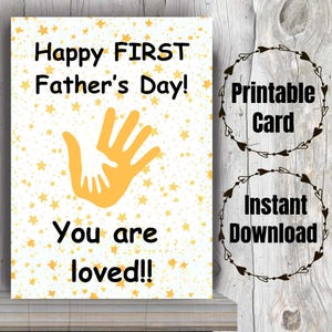 Primo biglietto per la festa del papà. Biglietto stampabile per la festa del papà. Biglietto per la prima volta papà. Regalo per neo-papà. Primo biglietto per la festa del papà per neo-papà. Mani.
