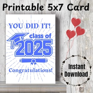 Carte de fin d'études imprimable Cadeau de remise des diplômes de la promotion 2025 Carte de remise des diplômes universitaires 2025 Carte de remise des diplômes du secondaire 8e année