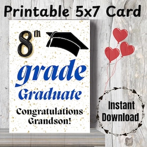 Carte de petit-fils pour l'obtention du diplôme de la 8e année Cadeau de remise des diplômes imprimable Promotion 2025 Félicitations petit-fils Carte de félicitations pour petit-fils