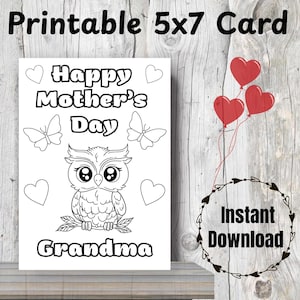 Mother’s Day Card, Happy Mother&#39;s Day Grandma Printable Coloring Card, DIY Card for Grandma gift from Grandchild, Digital Card for Grandma