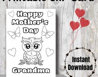 Mother’s Day Card, Happy Mother's Day Grandma Printable Coloring Card, DIY Card for Grandma gift from Grandchild, Digital Card for Grandma