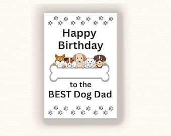 Biglietto d'auguri per papà di cane, con cuccioli in stile cartone animato, dal cane (PDF e JPG)