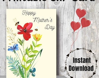 Happy Mother's Day Card | Colorful Spring Flowers Card for Mom | Printable Digital Download | Instant Download |  Printable Envelope