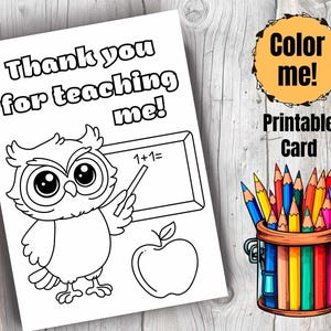 Carte de professeur imprimable à colorier Carte de remerciement pour professeur Carte de remerciement de fin d'année à colorier pour professeur de remerciement Téléchargement immédiat