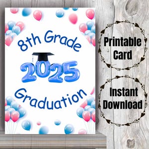 Carte de remise des diplômes de la 8e année imprimable Cadeau de remise des diplômes, promotion 2025