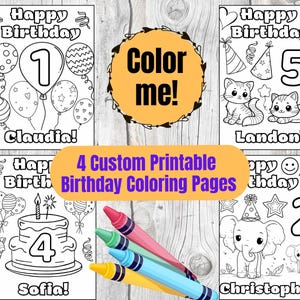Personalized Birthday Coloring Pages Custom Birthday Party Activity for Kids Printable Set of 4 Customizable Coloring Sheets for Parties