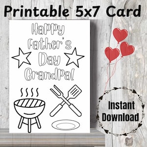 Grandpa Printable Father’s Day Card Happy Fathers Days Printable Coloring Card for Grandpa Happy Father's Day BBQ DIY Coloring Gift