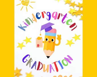 Carte de diplôme de maternelle 2026 - Diplômé de félicitations en conception de crayon (téléchargement numérique)