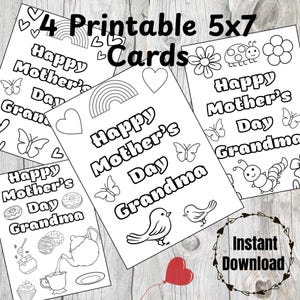 Mother’s Day Cards for Grandma Gift – 4 Printable Coloring Card Bundle3 – Instant Download – DIY Digital Cards– Mother&#39;s Day Grandma gift
