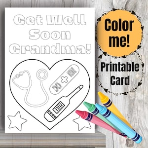 Cartões para colorir para impressão de "Melhoras, Vovó" para crianças, download de "Crianças para Vovó" de "Grandkids Coloring Feel Better Grandma Card 2"