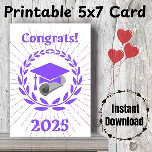 Tarjeta de Graduación 2025 Imprimible - Regalo de Graduación - Graduación Universitaria - Graduación 2025 - Tarjeta Digital con Birrete y Diploma Morado - Generación 2025