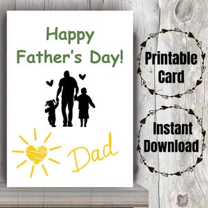 Vatertagskarte, Kinder mit Papa Silhouette druckbare Karte zum Vatertag, alles Gute zum Vatertagsgeschenk für spezielle Väter druckbar von Kindern