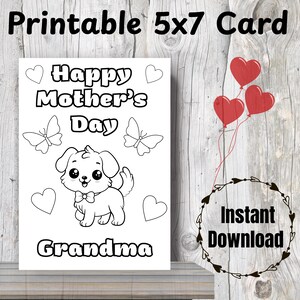 Mother’s Day Card for Grandma - Dog Card for Grandma Gift – Printable Coloring Card – Happy Mother&#39;s Day – DIY  Mother&#39;s Day Grandma gift
