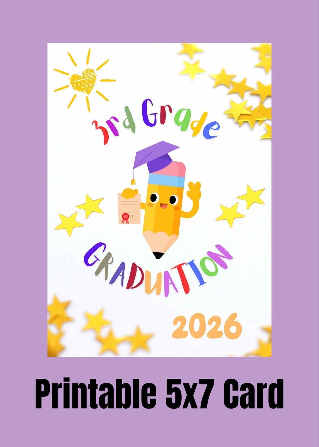 3rd Grade Graduation Card 2026: Printable Note Card With Envelope (JPG ...