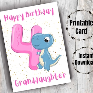 4.Geburtstagskarte für Enkelin 4 Jahre altes Enkelkind Geburtstagskarte für 4 Jahre altes Enkelkind Vierter Geburtstag süße Dinosaurierkarte von Oma