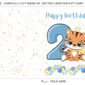 Cartão de aniversário de 2 anos para menino – Tigre de desenho animado, balões (Download JPG) imagem 5