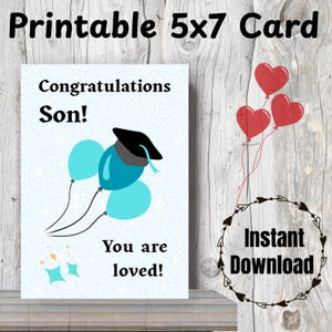 Carte de remise des diplômes fils imprimable - ballons cadeau de remise des diplômes à son fils - remise des diplômes 2025 - carte numérique 5 x 7 - téléchargement immédiat - cadeau de remise des diplômes