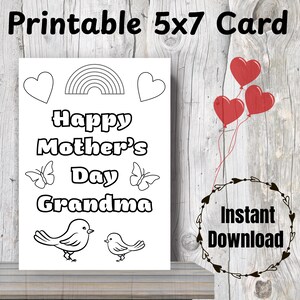 Mother’s Day Card Bird Card for Grandma Gift Printable Coloring Card Happy Mother&#39;s Day Card DIY Digital Card Mother&#39;s Day Grandma gift